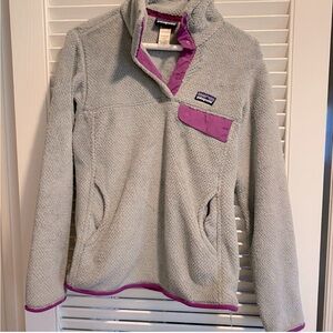 Patagonia S Grey Fleece Pullover w/ Purple Trim